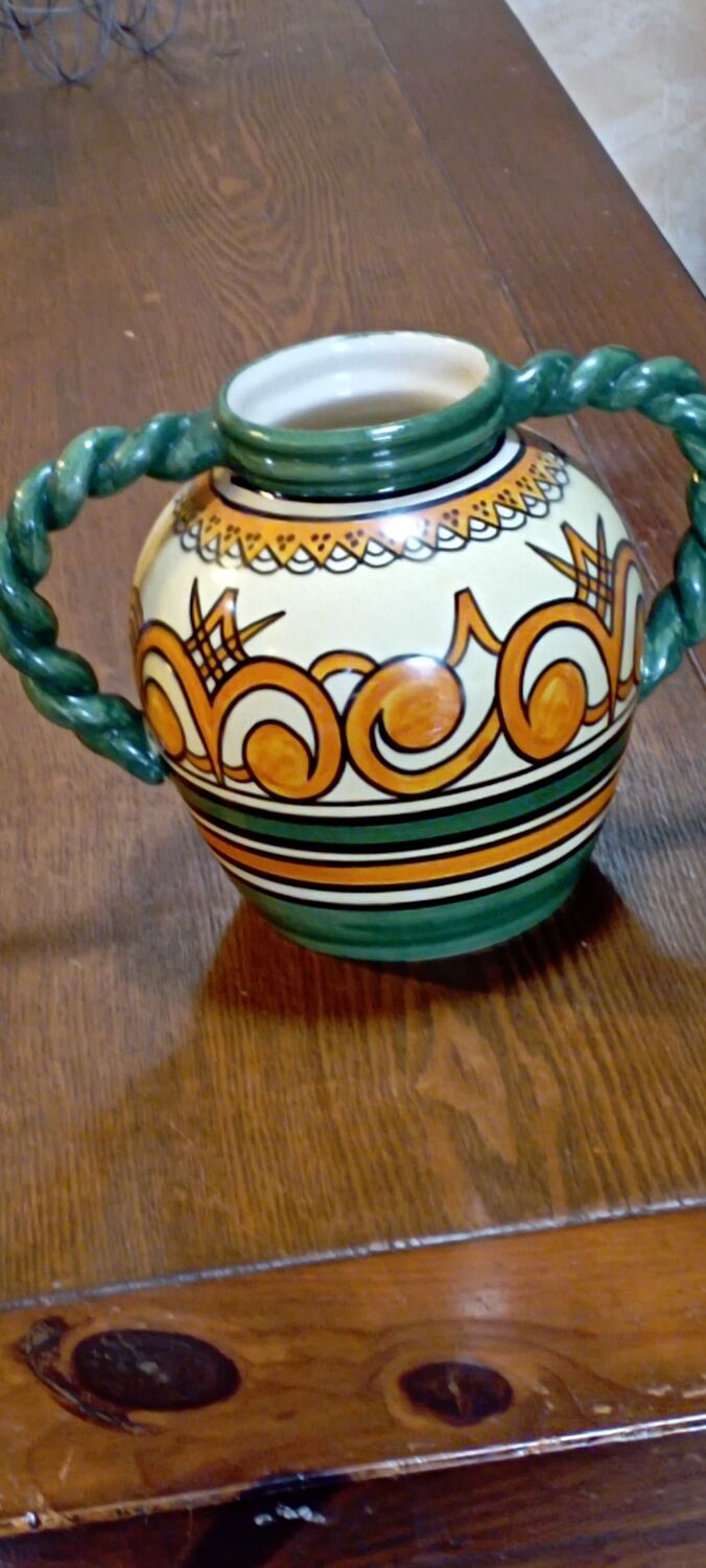 Henriot Quimper ball vase orange green arabesques