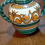 Henriot Quimper ball vase orange green arabesques