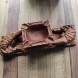 Cendrier en bois sculpté avec crocodiles vintage
