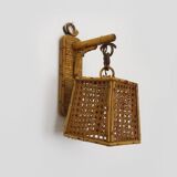 Rattan and cane lantern wall light. 1950s-1960s