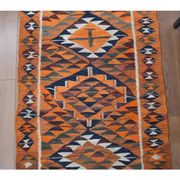 1970s Vintage Turkish Hand-Knotted Wool Cotton Orange Runner Rug 104x338