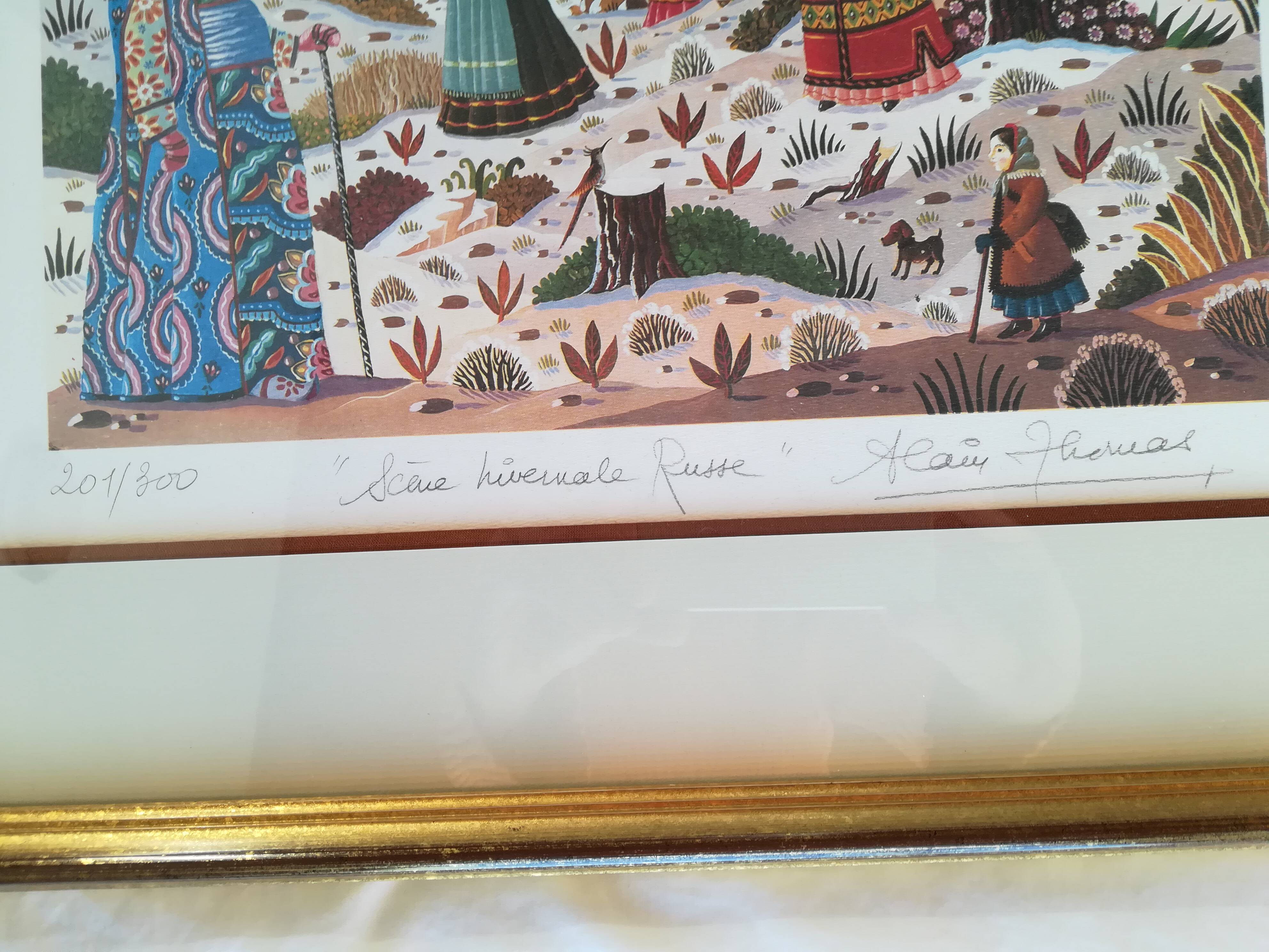 Lithograph Alain Thomas Russian winter scene