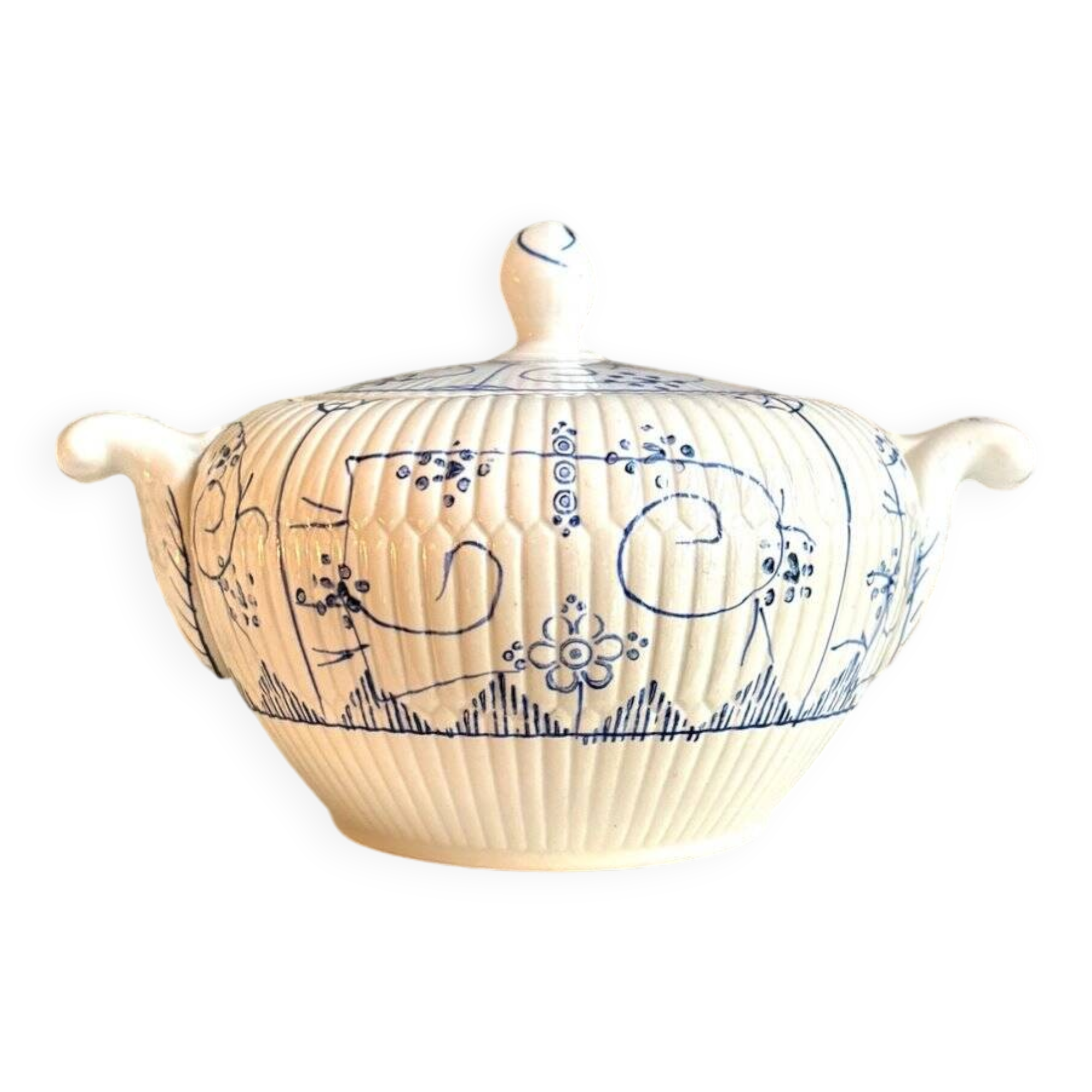 Sugar bowl, Digoin Sarreguemines jar in white and blue earthenware, "Copenhagen" pattern - early 20th century