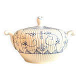 Pot à sucre, bocal Digoin Sarreguemines en faïence blanche et bleue, service "Copenhague" - début XX