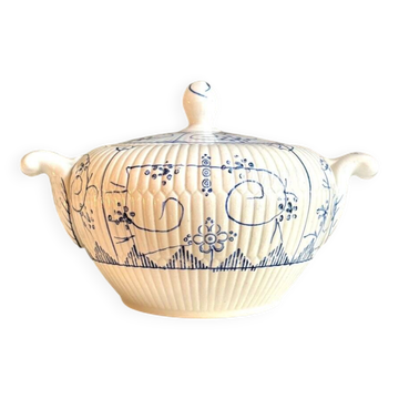 Sugar bowl, Digoin Sarreguemines jar in white and blue earthenware, "Copenhagen" pattern - early 20th century