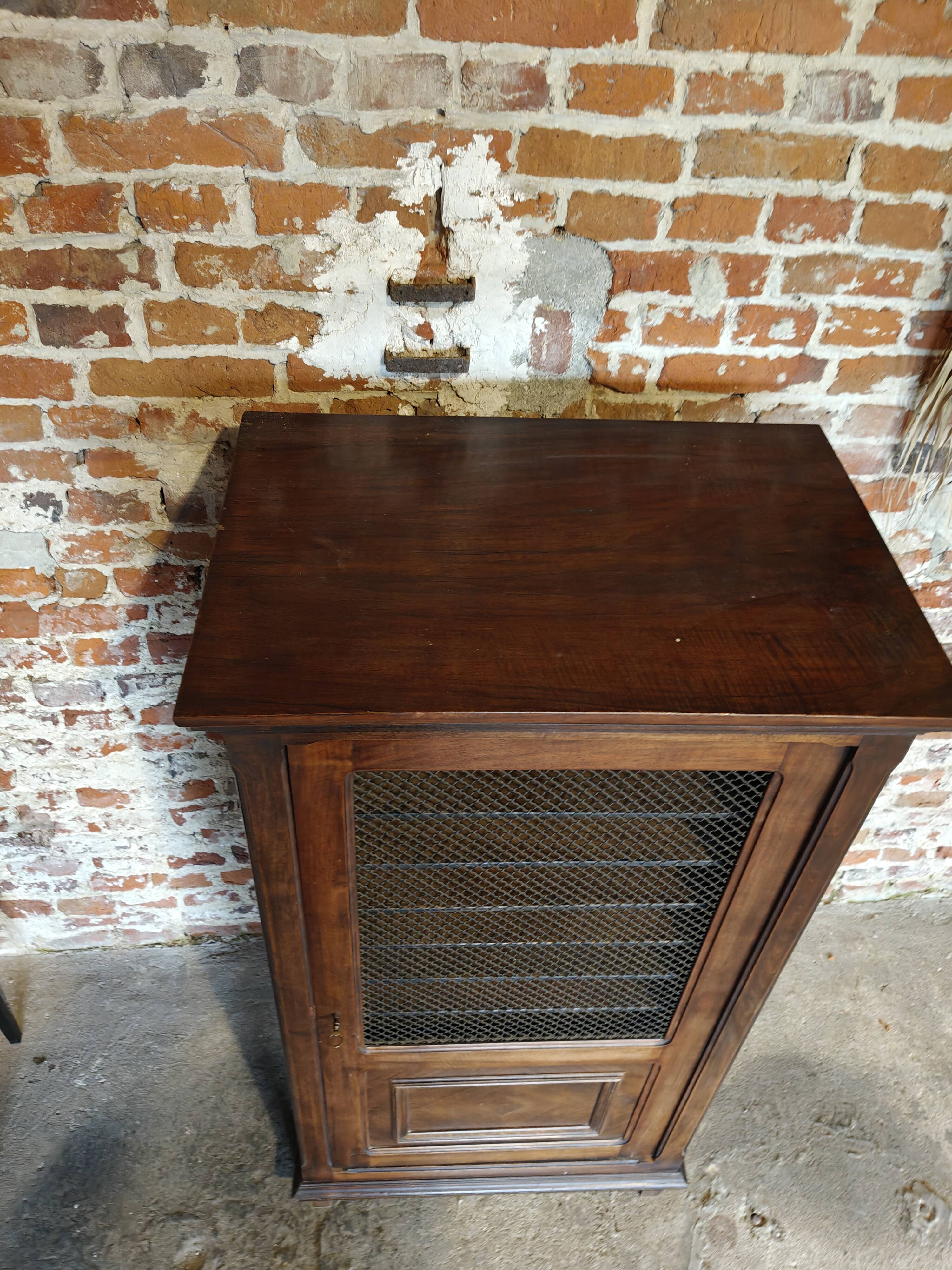 Antique printer's style wooden workshop furniture – mesh door