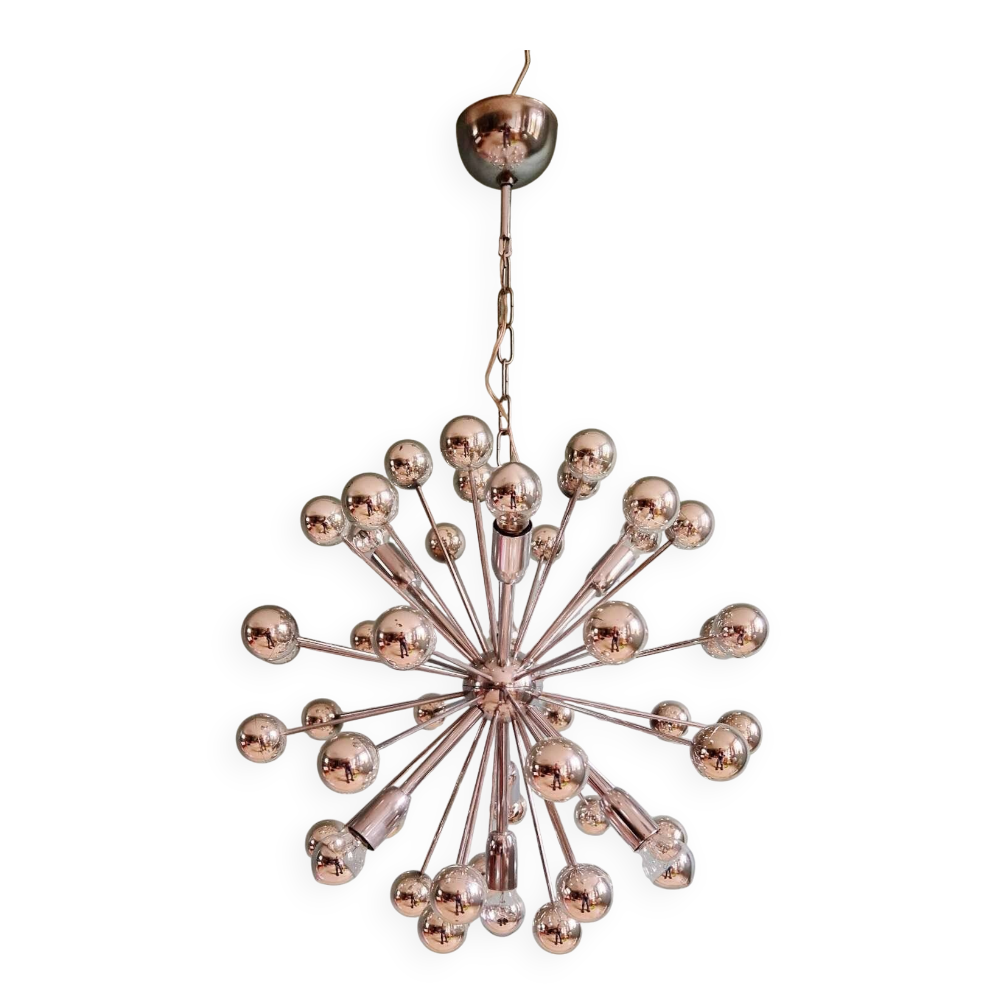 Sputnik chandelier in chromed metal, Space Age design, 1960