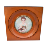 miniature painting. Young girl with dog. Signed Dallery.