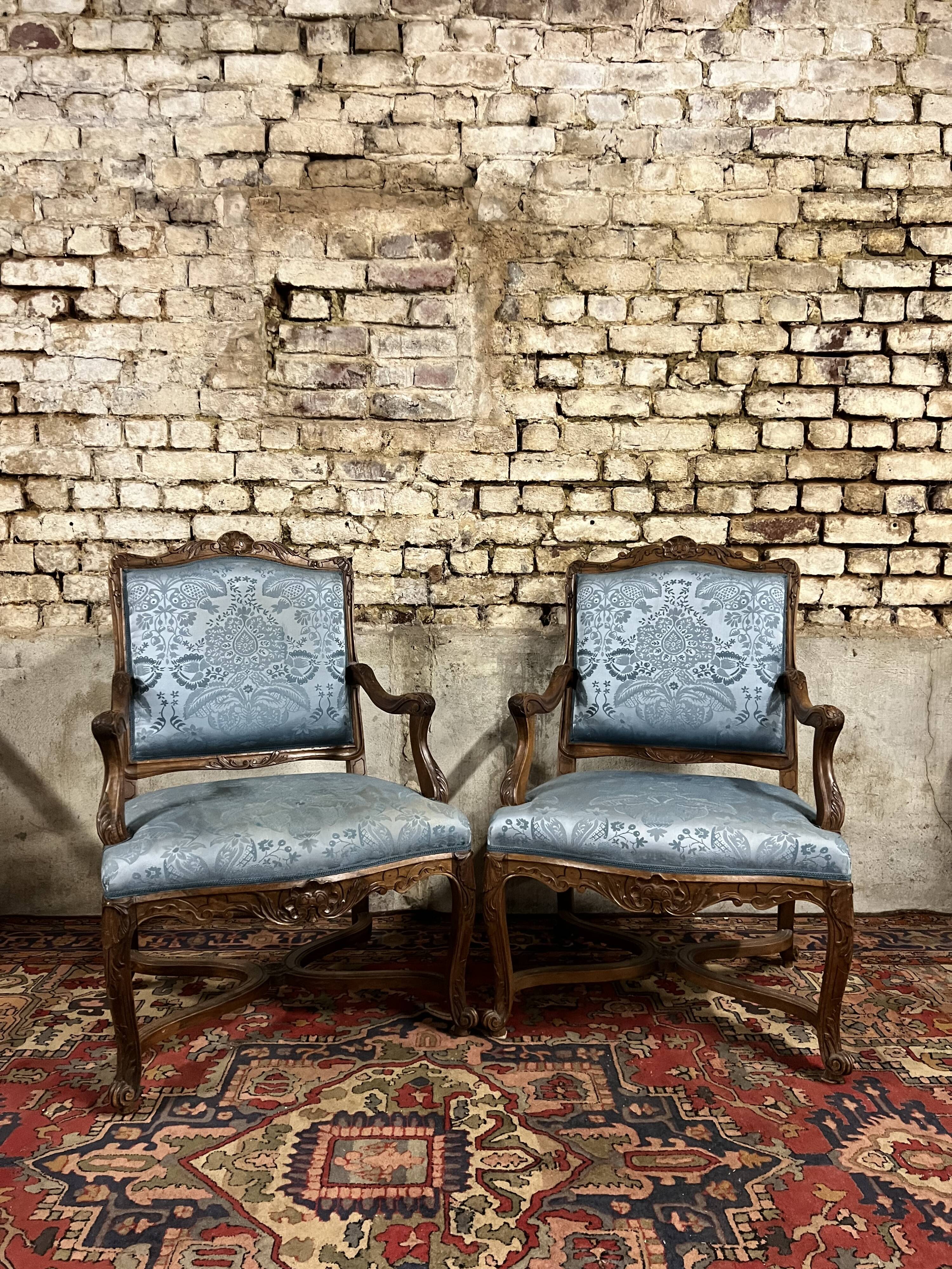 Pair of natural wood armchairs in regency style 19th century