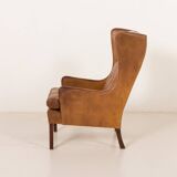 Fauteuil danois vintage en cuir de buffle, style Børge Mogensen, années 1960.