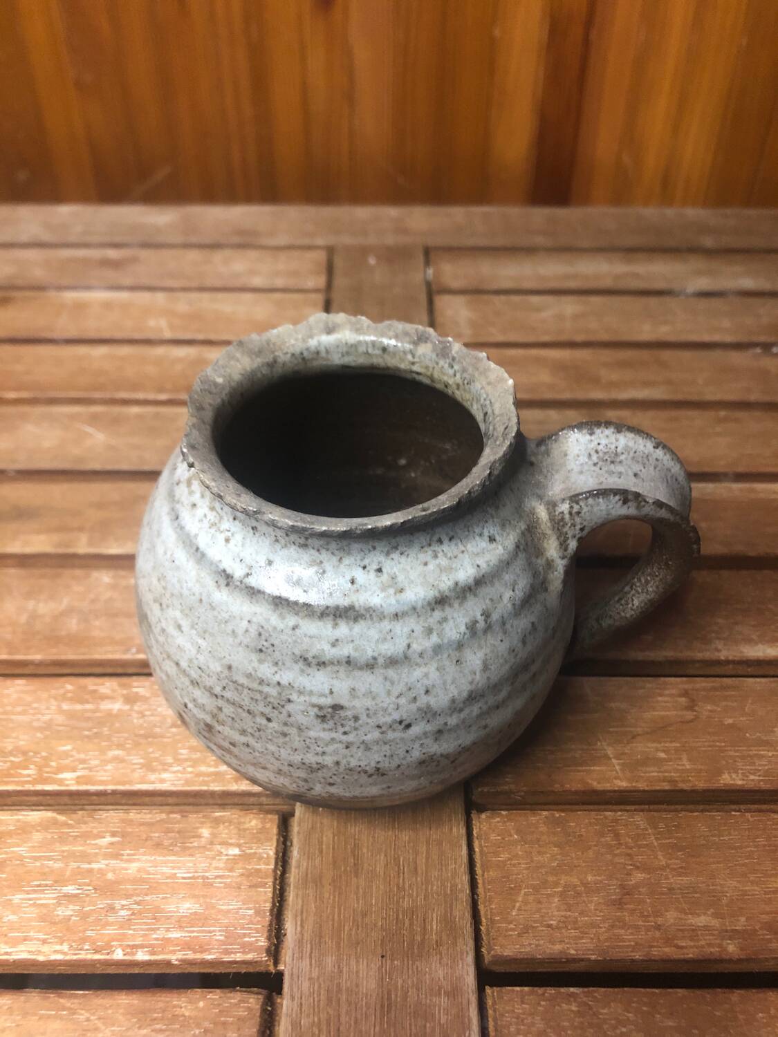 Old Vintage Gray & Black Ceramic Pitcher