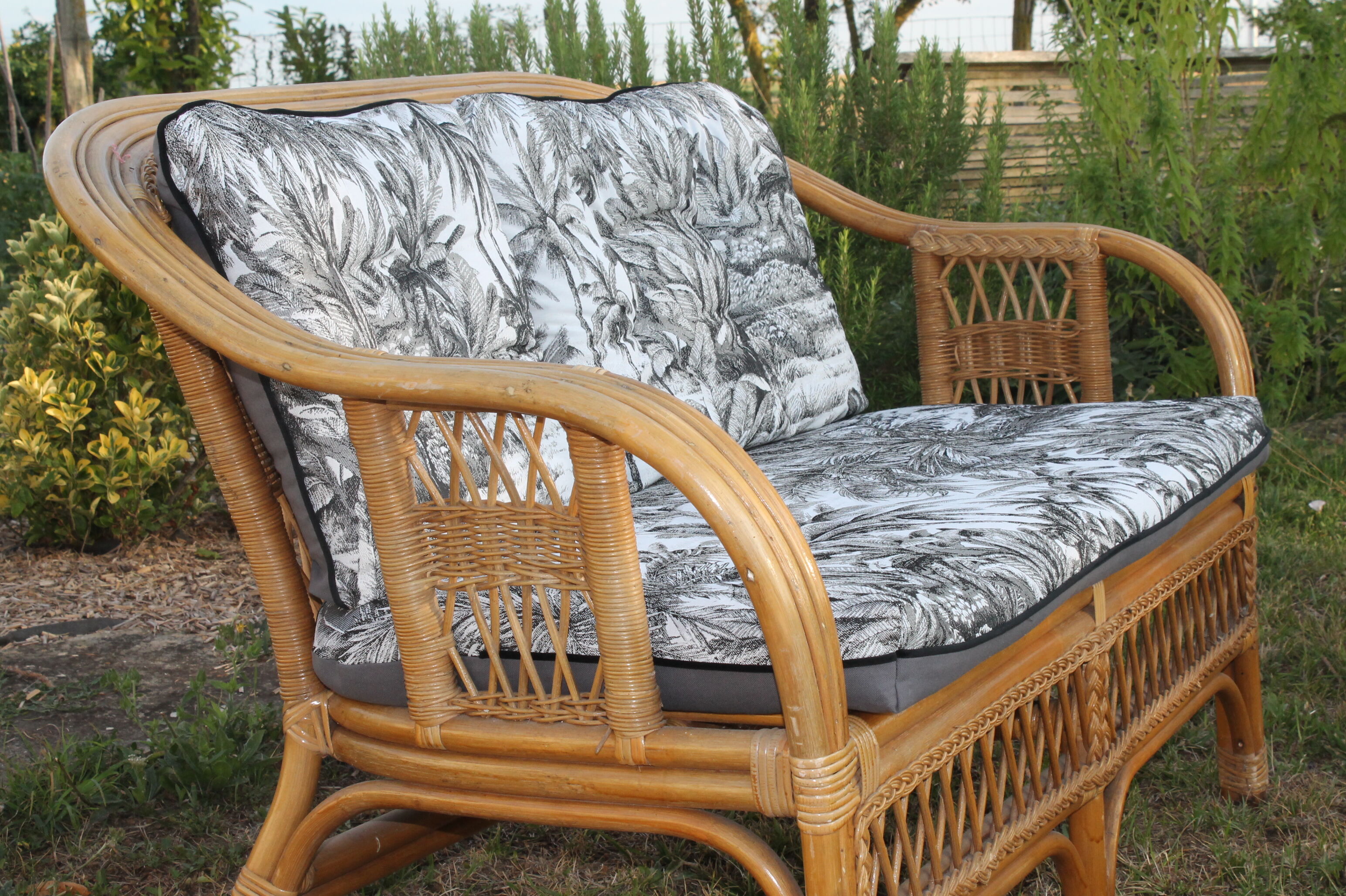 5-piece rattan salon 70/80 year jungle fabric