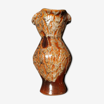 Vase vintage terre cuite vernissée avec coulures