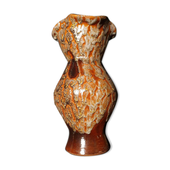 Vase vintage terre cuite vernissée avec coulures
