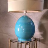 large living room lamp in cracked turquoise blue ceramic 1970 to 80, h53x40 elec ok