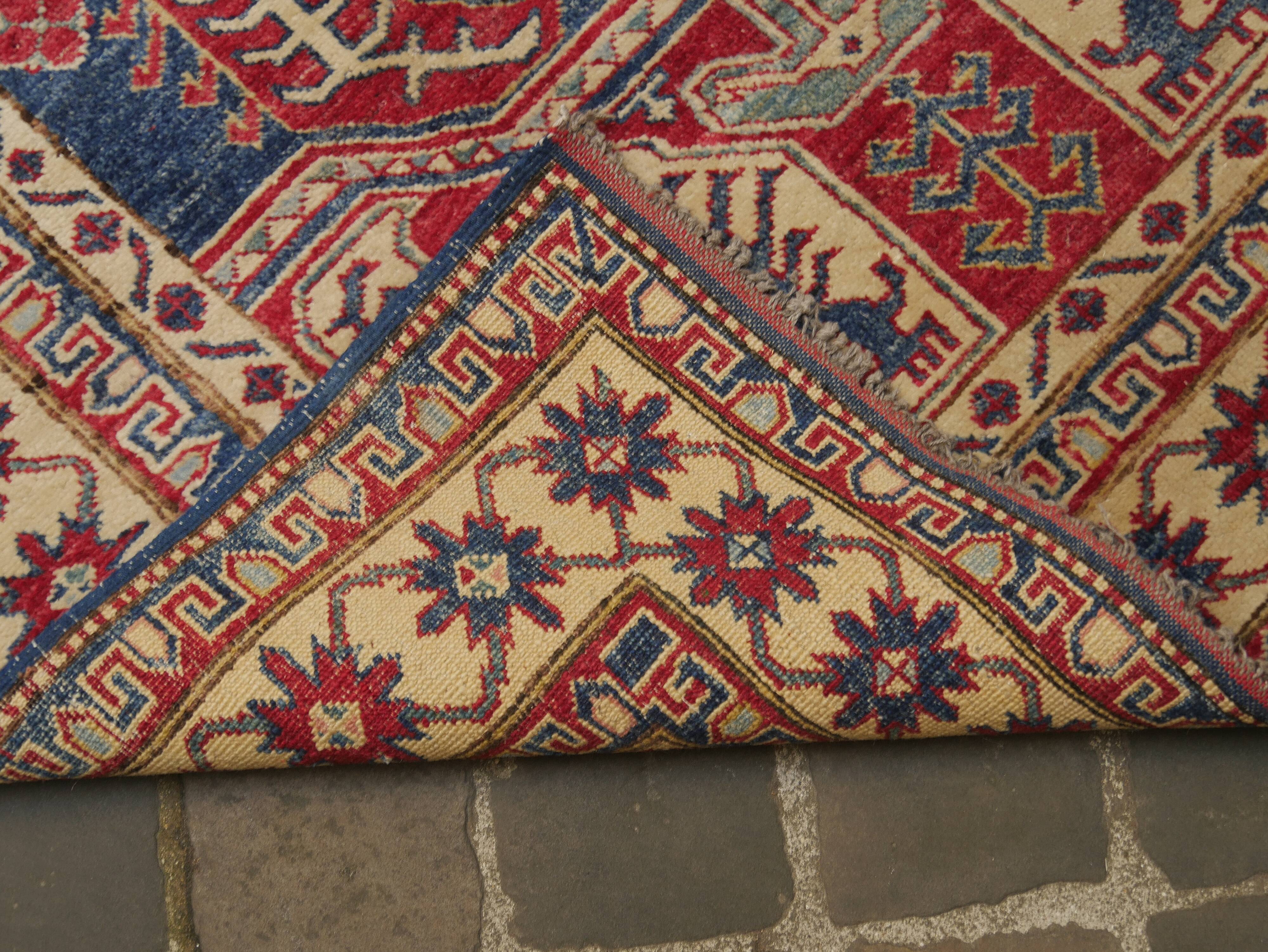 Tapis d'orient kazak caucasien bleu 230x187cm