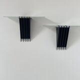 Pair of vintage wall lights, black lacquered metal and glass, SCE France 1980