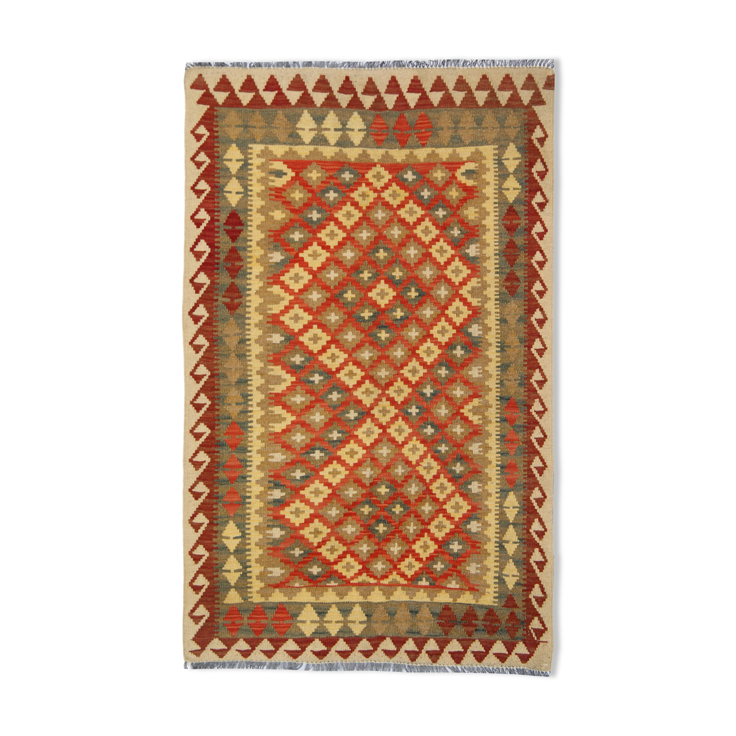 Handwoven geometric wool rug afghan kilim flatwoven carpet- 102x165cm