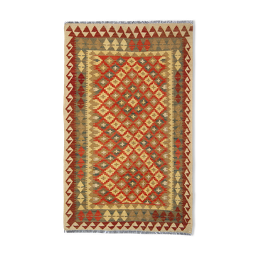 Handwoven geometric wool rug afghan kilim flatwoven carpet- 102x165cm