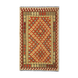 Tapis géométrique de laine tissé à la main afghan kilim flatwoven carpet 102x165cm
