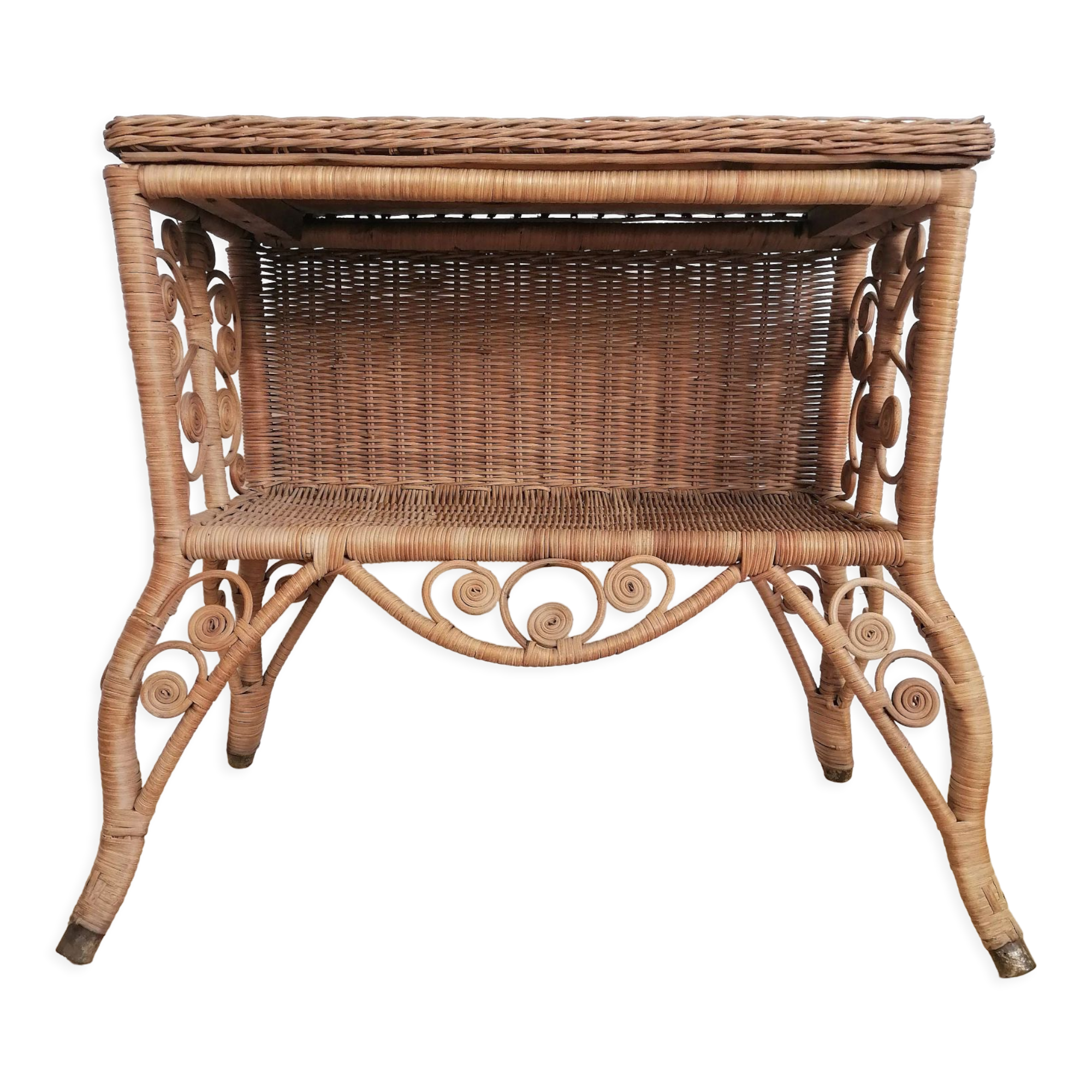 Vintage rattan bedside table "peacock"