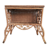 Vintage rattan bedside table "peacock"