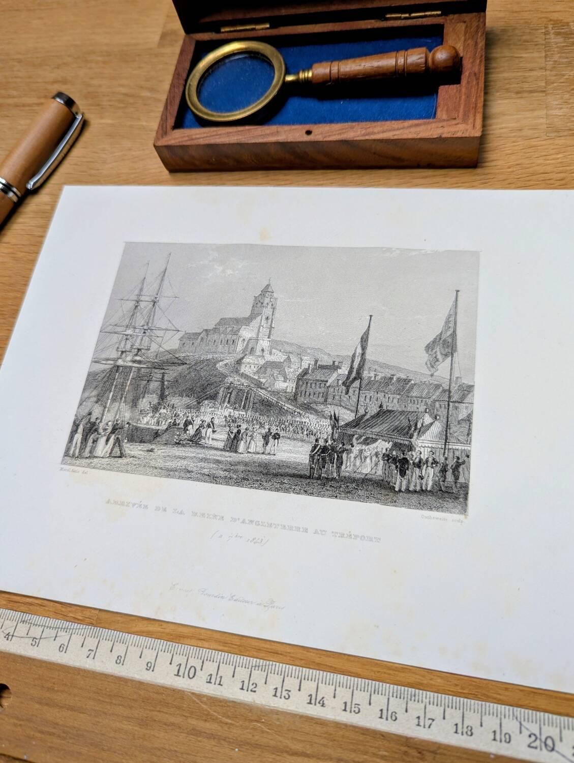 Vintage engraving of Le Tréport, Normandy. Printed in 1844.
