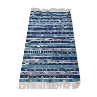 Blue carpet with Berber patterns handmade in pure wool