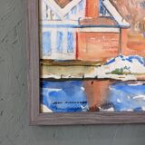 Mid-Century Modern Swedish "The Waterway" Vintage Landscape Watercolour Painting, Framed