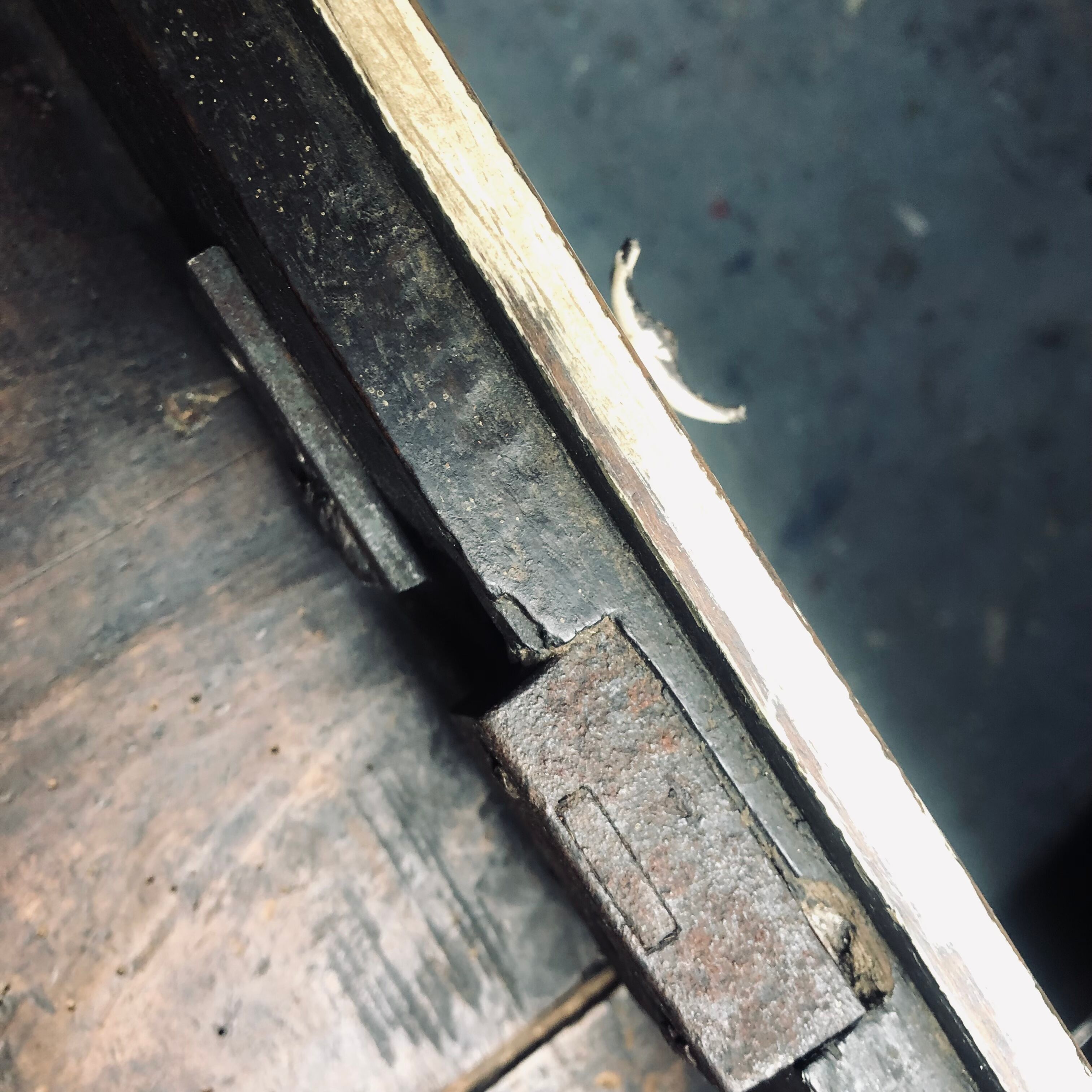 Old patinated painted wooden sideboard