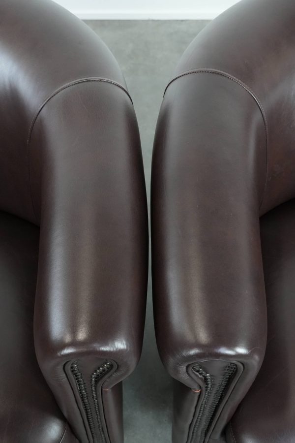 Set of two round cowhide  leather club armchairs in English style