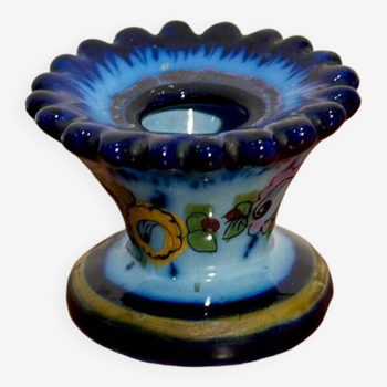 Blue and gold ceramic candle holder