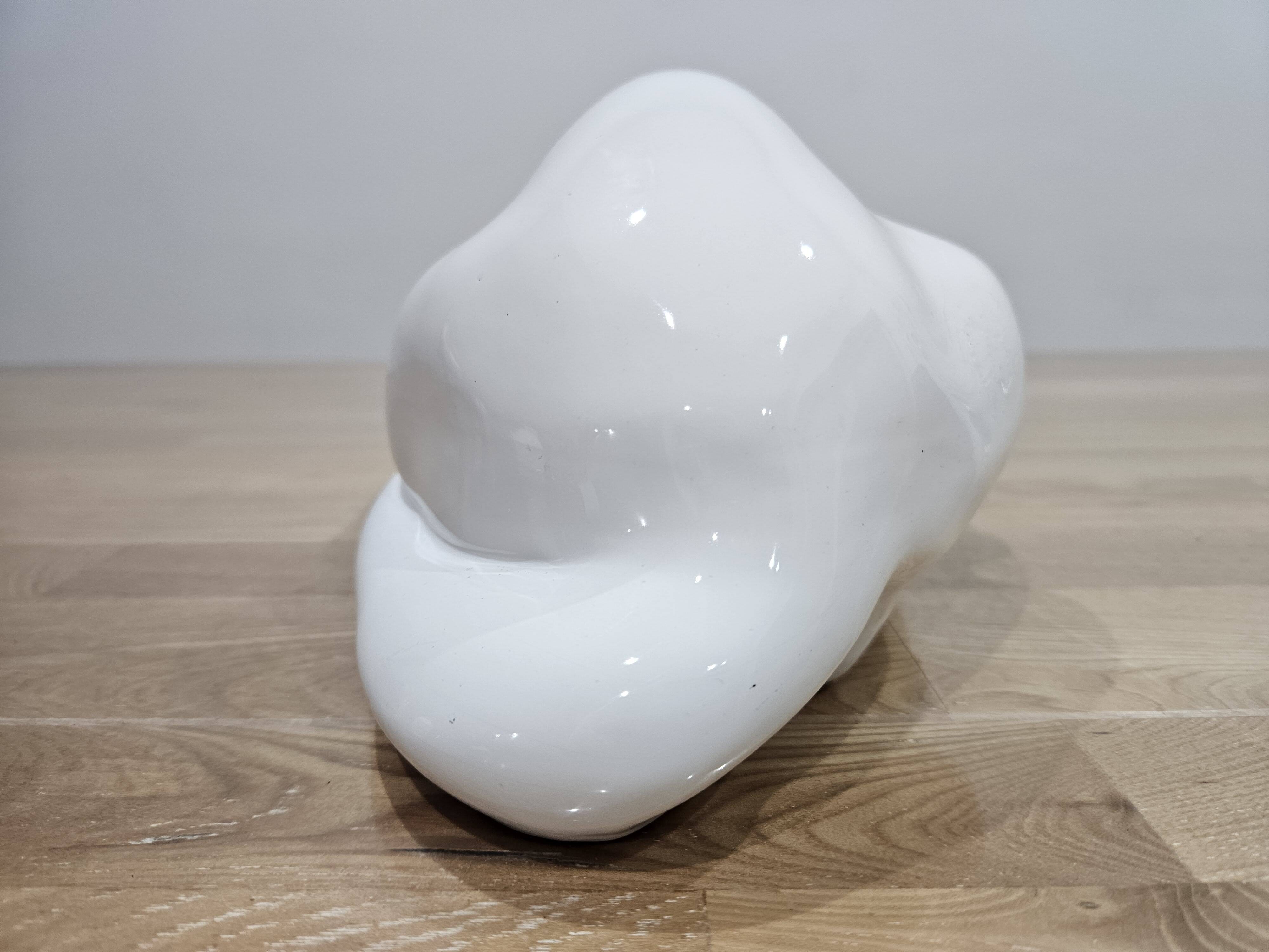 Elpa Alcobaca Portugal Ceramic White Cat Blue Glass Eyes, 1980s