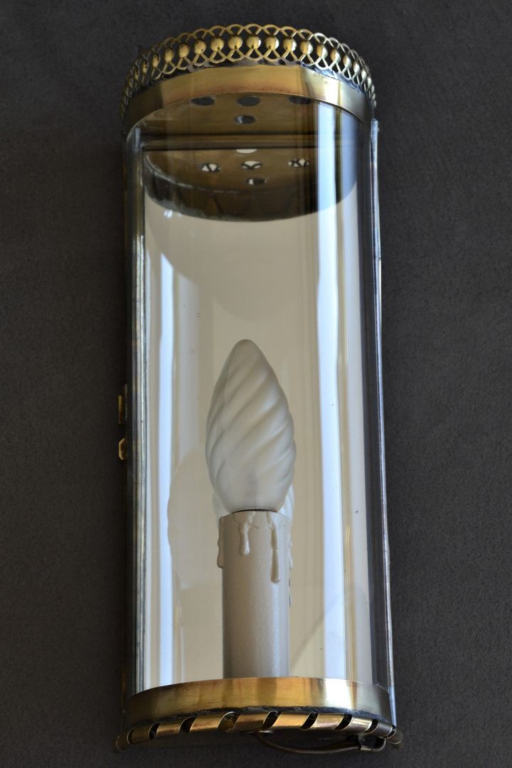 vintage mirror wall lamp, domed glass and golden brass