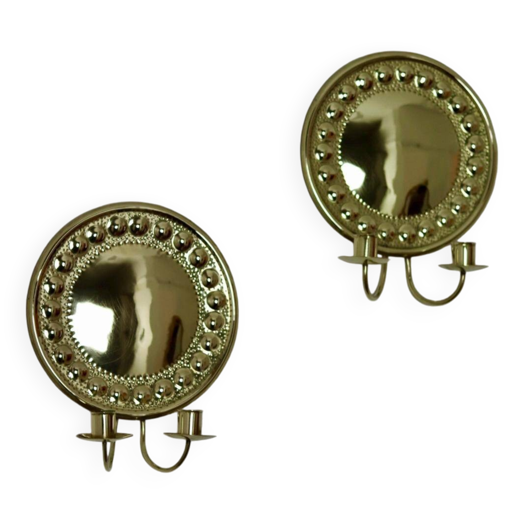 A pair of Swedish brass wall lights from the 1970s.