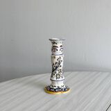 Desvres earthenware candle holder, hand-painted floral decoration.