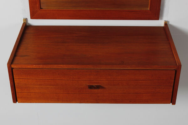 Console murale en teck vintage avec miroir, meuble d'entrée, design WKS