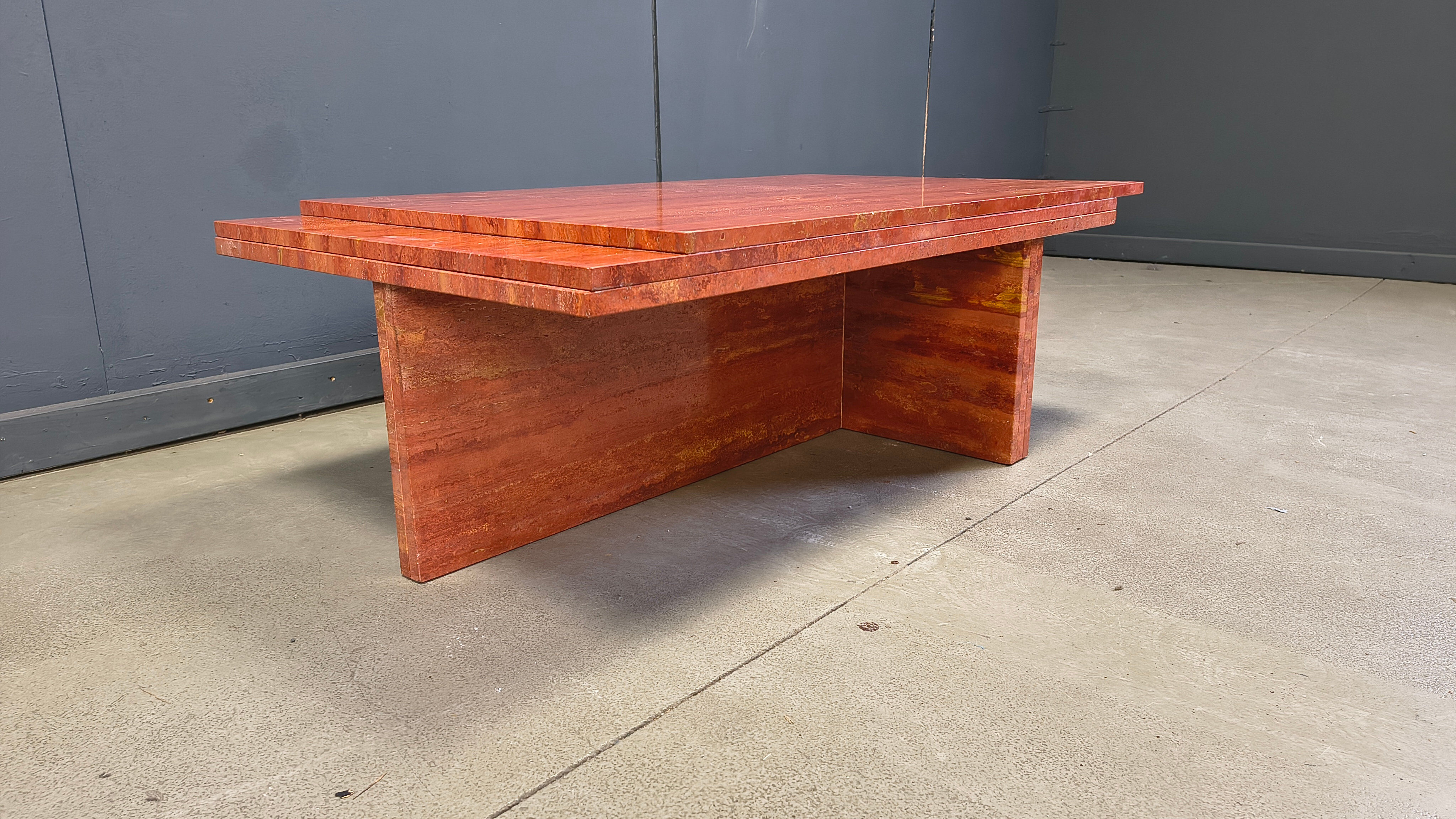 Vintage red travertine coffee table, 1970s