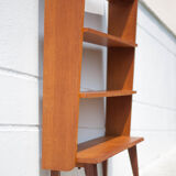 Wood bookcase shelf, wooden shelf on compass legs, storage unit, decoration