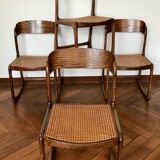 Series of 4 sleigh chairs in wicker, by Baumann