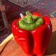 Vintage pepper slip / red and green ceramic covered pot / sugar bowl