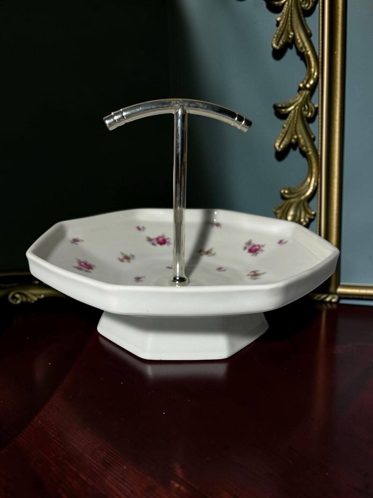 Antique serving dish in Limoges porcelain with handle – Floral decoration