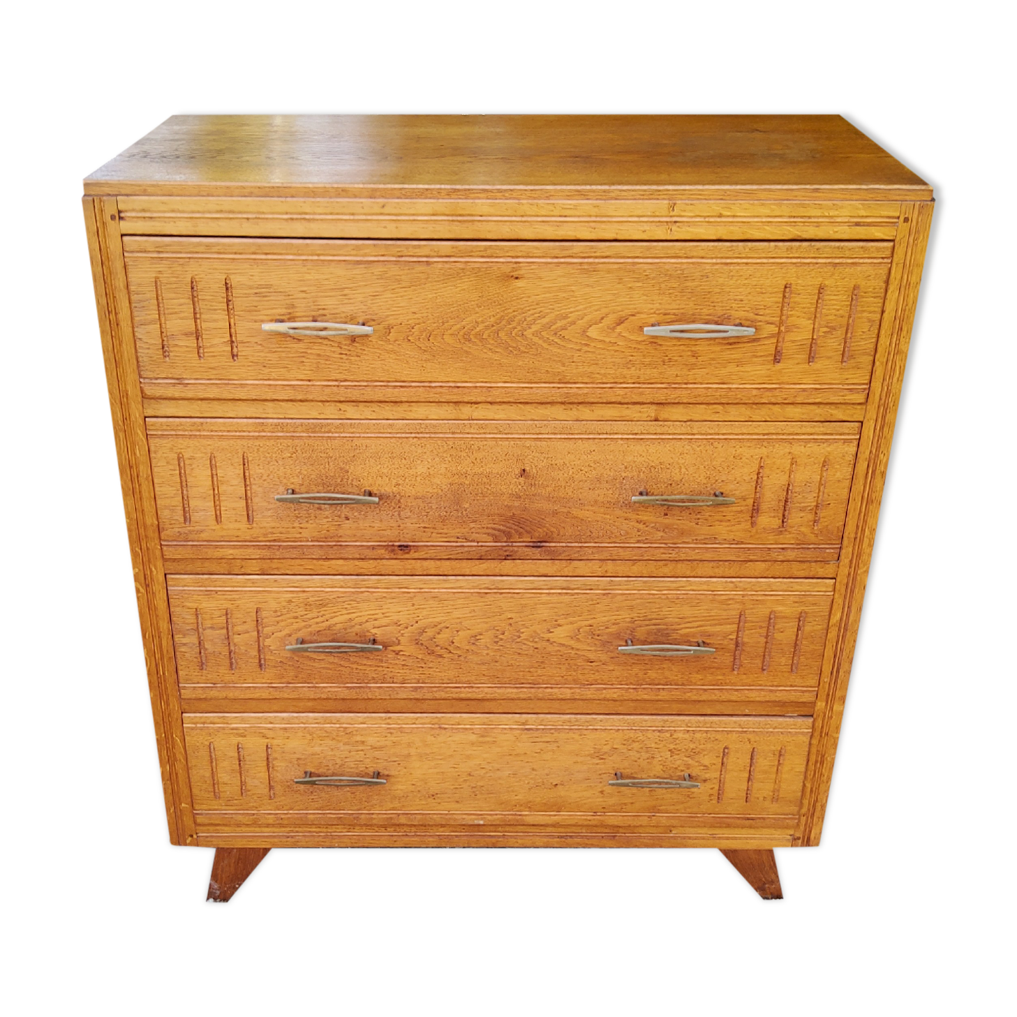 Chest of drawers of the 50s in blond oak compass feet