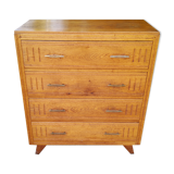 Chest of drawers of the 50s in blond oak compass feet