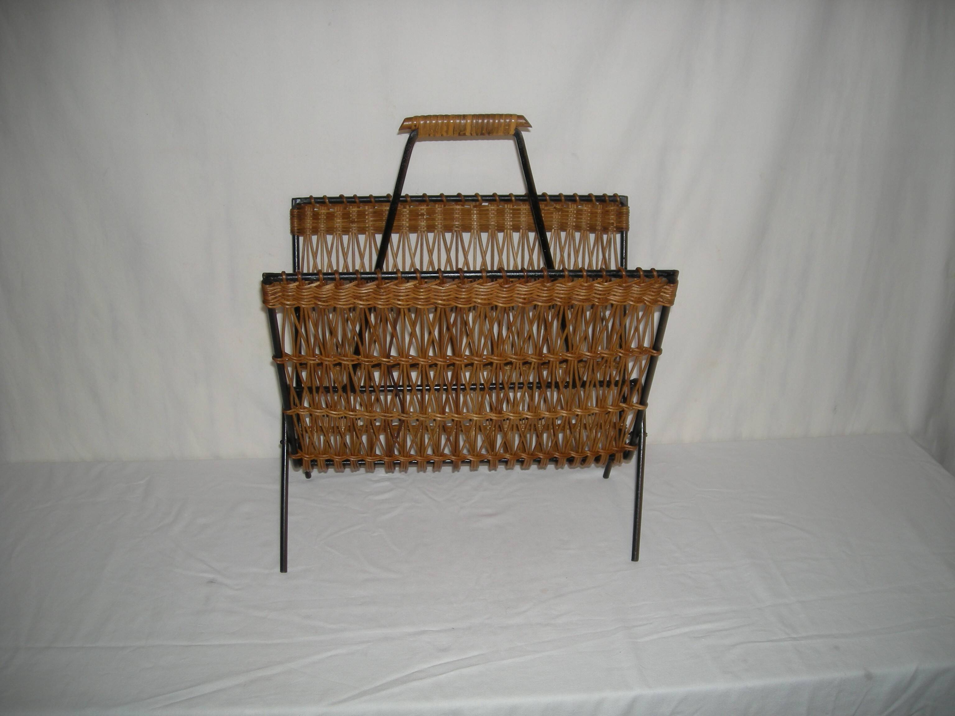 Rattan magazine rack from the 1950s