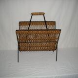 Rattan magazine rack from the 1950s