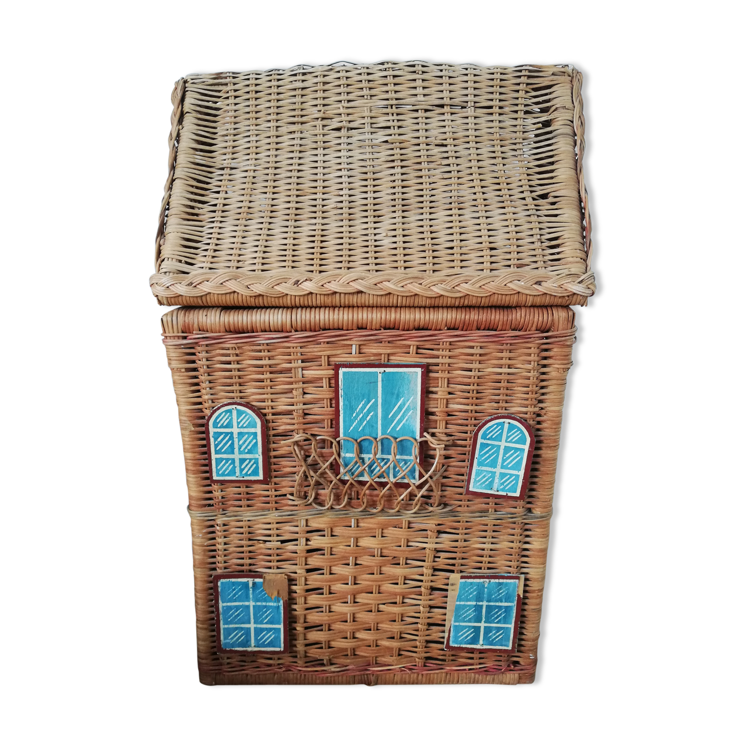 Maison coffre en rotin vintage