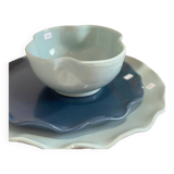 Bol céramique émaillée artisanal fleur trèfle pop bleu ciel
