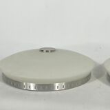 Stilux Milano, pair of round opaline glass ceiling lamps. 1960s