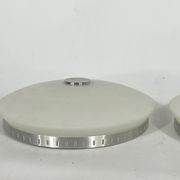 Stilux Milano, pair of round opaline glass ceiling lamps. 1960s